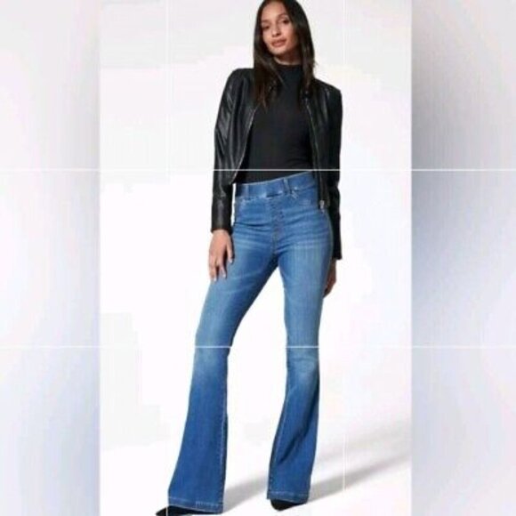 Spanx Dark Wash High Rise‎ Flare Pull On Jeans